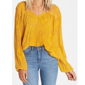 Distant Roads Billabong Mustard Yellow Boho Top